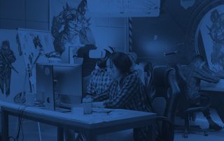 Animation graphics illustrators at work in a collaborative environment.